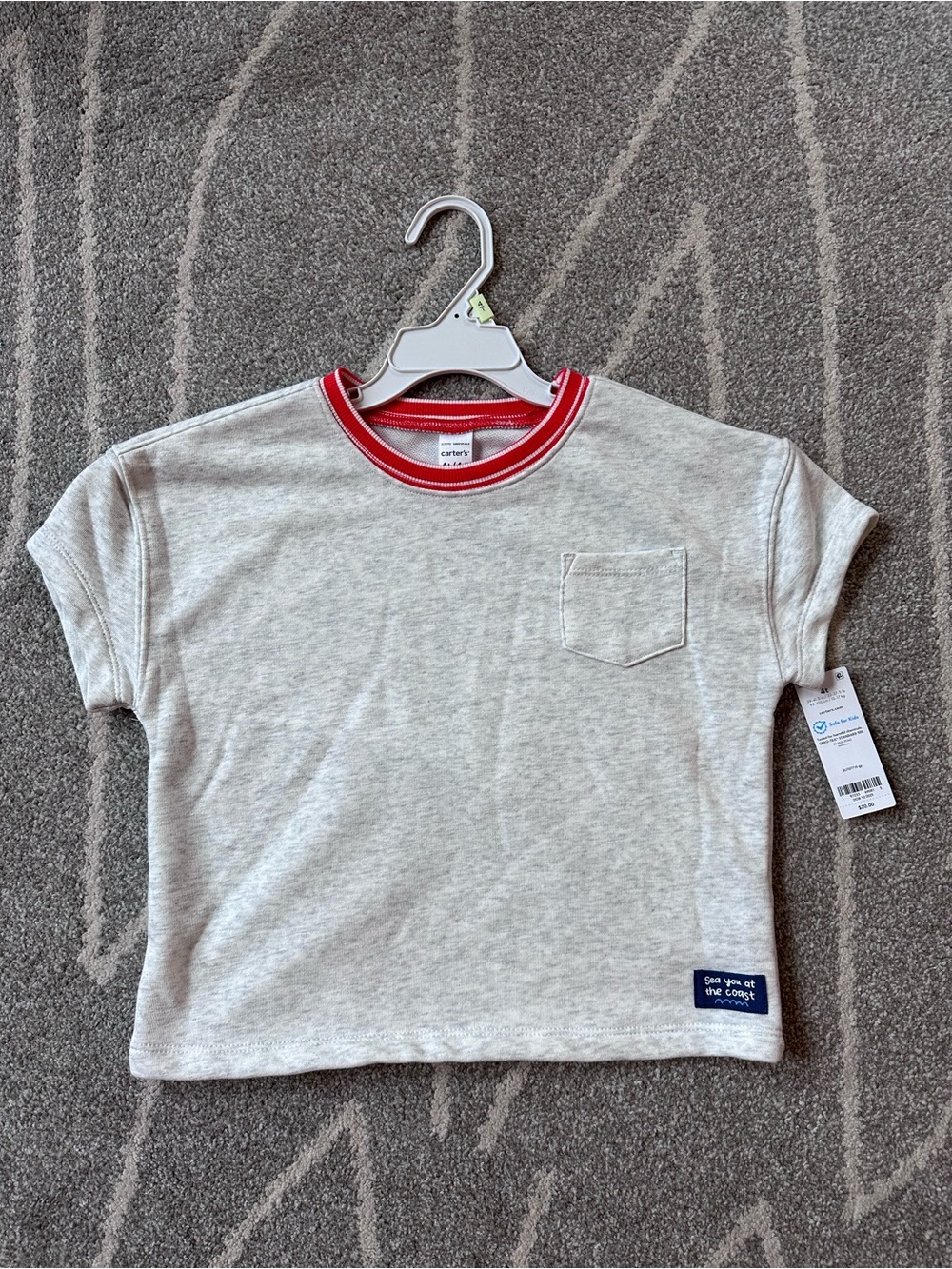 Carter’s Gray French Terry Short Sleeve Shirt w/ Red Trim 4T